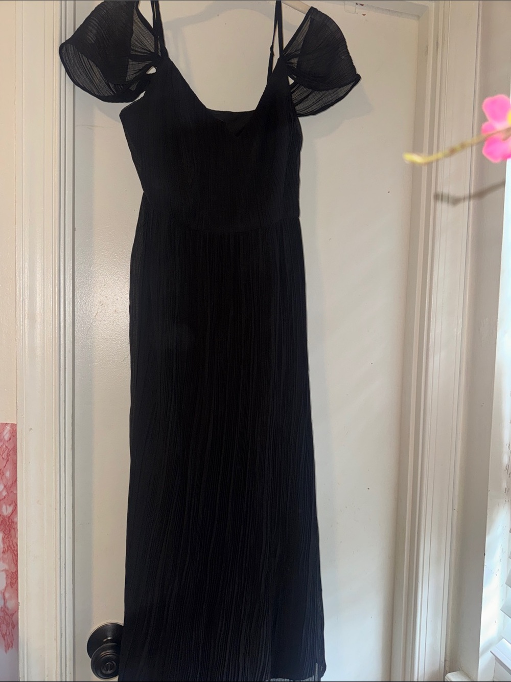 Express Black Pleated Off-Shoulder Maxi Dress